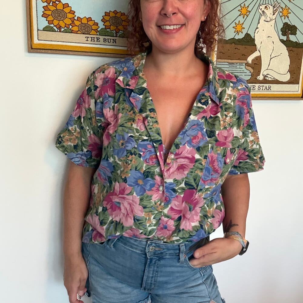 Vintage plus size Cape Cod floral button up blouse 18